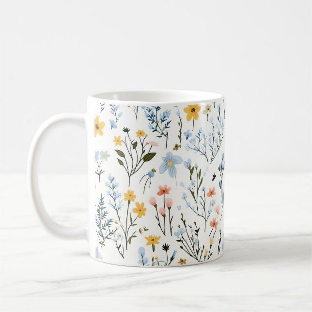 Minimal Gentle Colourful Garden Wildflowers Nurser Coffee Mug (Left)