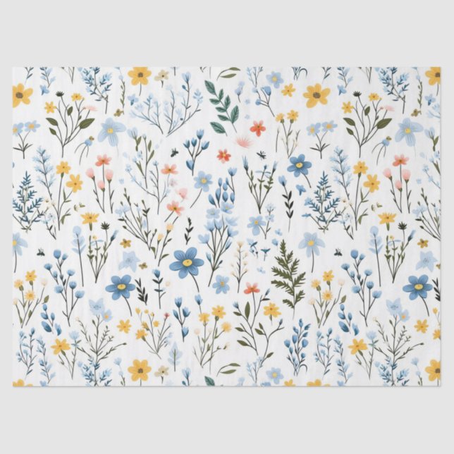Minimal Gentle Colourful Garden Wildflowers Nurser Tissue Paper (Front)