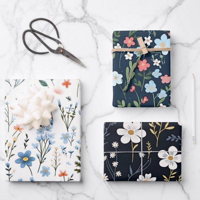 Minimal Gentle Colourful Garden Wildflowers Nurser Wrapping Paper Sheet (Front)