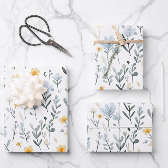 Minimal Gentle Colourful Garden Wildflowers Nurser Wrapping Paper Sheet (Front)