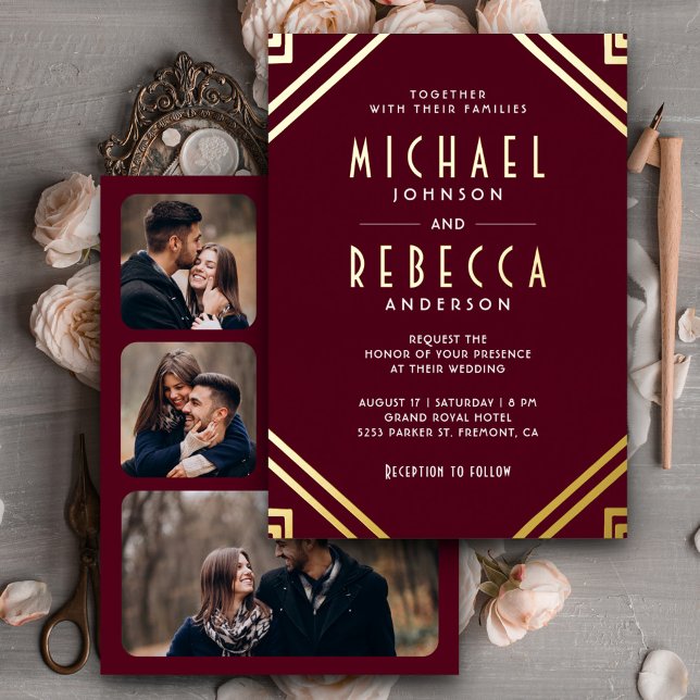 Minimal Geometric Art Deco Wedding Burgundy Gold (Creator Uploaded)