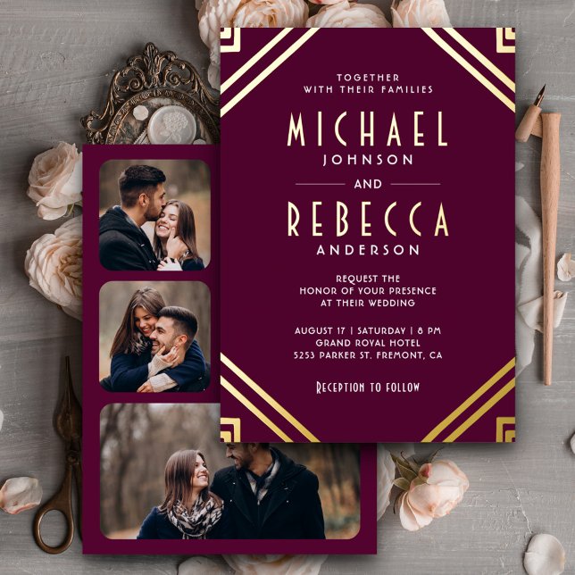 Minimal Geometric Art Deco Wedding Plum Gold (Creator Uploaded)