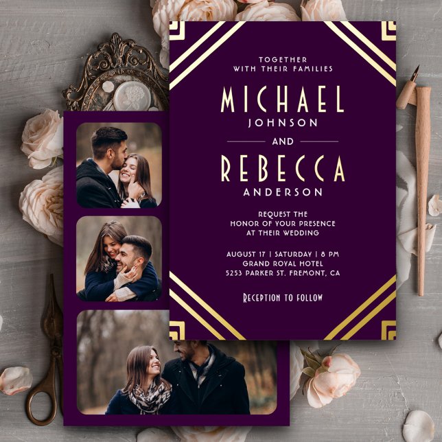 Minimal Geometric Art Deco Wedding Purple Gold (Creator Uploaded)