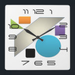 Minimal Geometric Avant-Garde Bright Square Wall Clock<br><div class="desc">Minimal Geometric Avant-Garde  Bright - a graphic design with a minimal stance towards basic geometrical shapes such as: square,  circle,  rectangular,  triangle and trapeze. Main colors are orange,  lime green,  lavender,  pearl grey,  black,  and aqua.  Thank you for viewing my realm of Nisuris Art.</div>