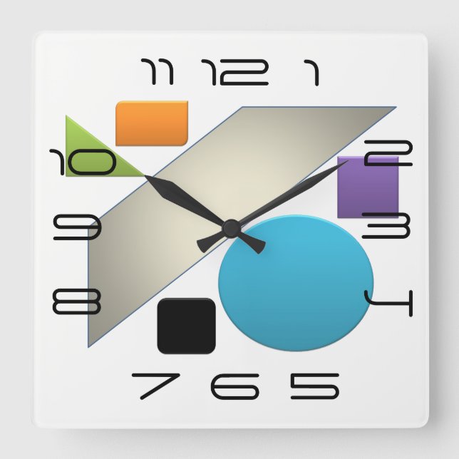 Minimal Geometric Avant-Garde Bright Square Wall Clock (Front)