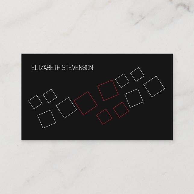 Minimal Geometric Chic Monogrammed Red Black White Business Card (Front)