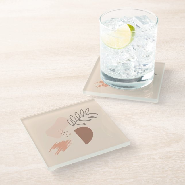 Minimal Geometric Earth Shape Botanical Monogram Glass Coaster (Angled)