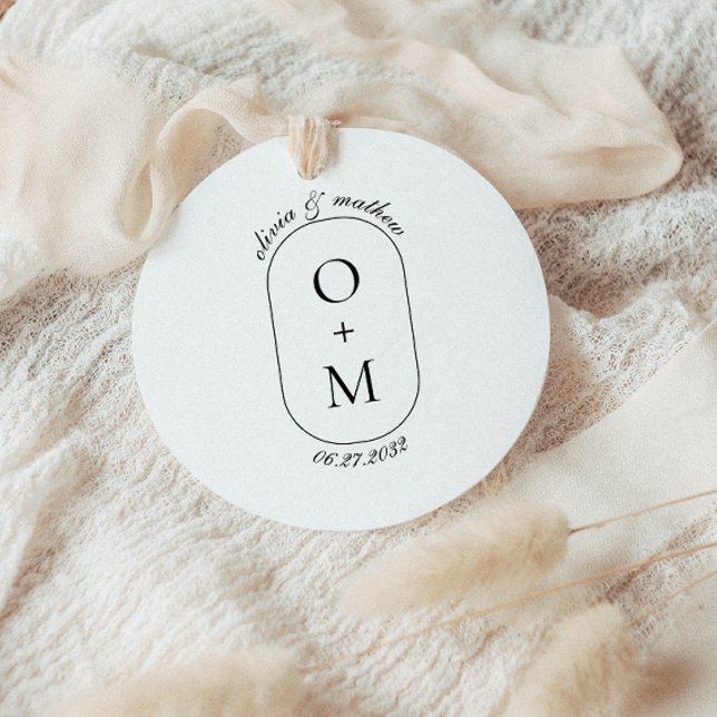 Minimal Geometric Monogram w/ Calligraphy Wedding Classic Round Sticker (Creator Uploaded)