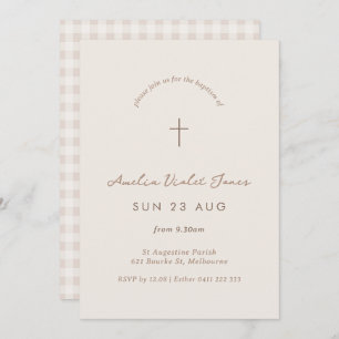 Minimal Gingham Baptism Christening Cross Invite