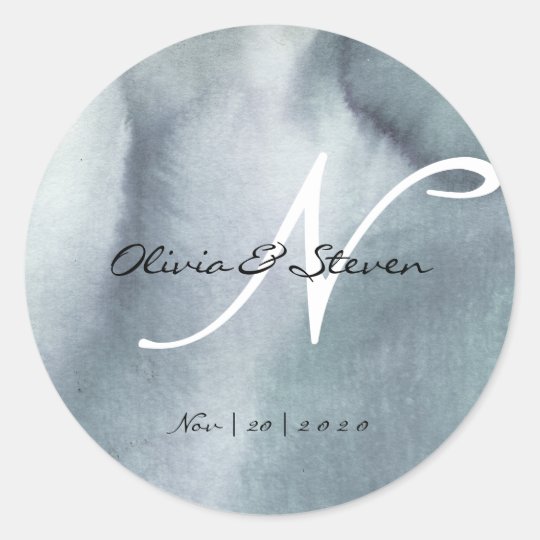 Minimal Glam Blue Grey Blush Watercolor Wedding Classic Round Sticker