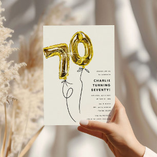 Minimal Gold 70 Balloon 70th Birthday Party Invitation