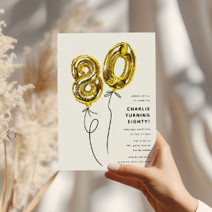 Minimal Gold 80 Balloon 80th Birthday Party Invitation