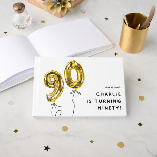 Minimal Gold 90 Balloon 90th Birthday Party Guest Book