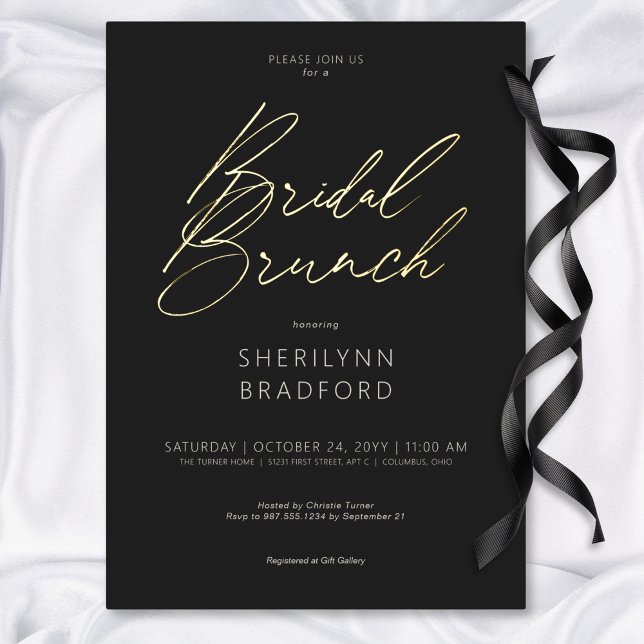 Minimal Gold Black & White Bridal Brunch (Minimal Gold Black & White Bridal Brunch Foil Invitation)