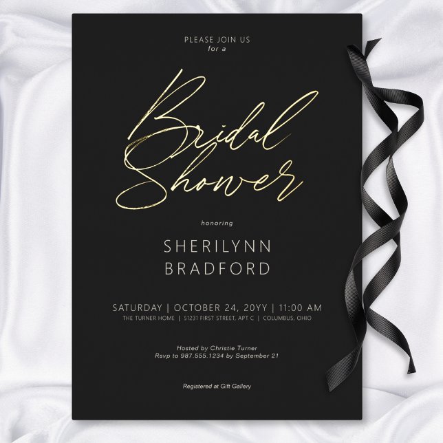 Minimal Gold Black & White Bridal Shower (Minimal Gold Black & White Bridal Shower Foil Invitation)