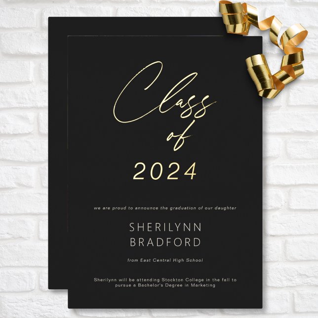 Minimal Gold Black & White Graduation Announcement (Minimal Gold Black & White Graduation Announcement)