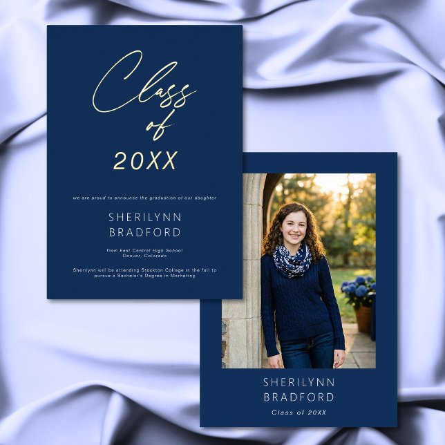 Minimal Gold Blue & White Graduation Announcement (Minimal Gold Blue & White Graduation Announcement)