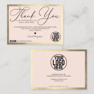 Minimal Gold Blush Pink Script Customer Thank You Business Card