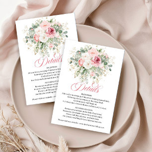 Minimal Gold Blush Roses Wedding Details Card