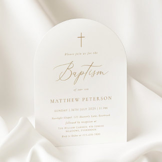 Minimal Gold Calligraphy Baptism Invitation