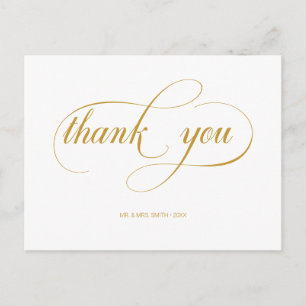 Minimal Gold Calligraphy Script Wedding Thank You Postcard