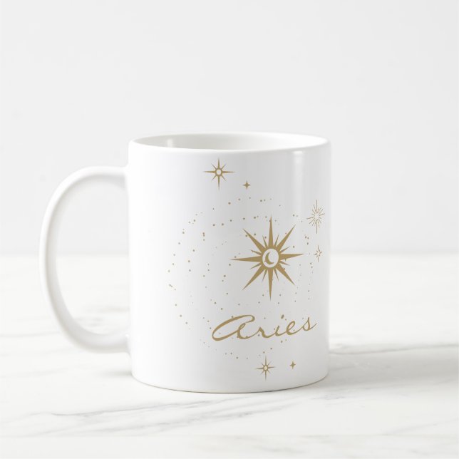 Minimal Gold Celestial Aries Zodiac Sign Coffee Mug (Left)