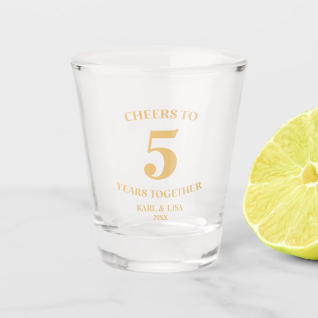 Minimal Gold Cheers To 5 Years Anniversary Shot Glass (Front)
