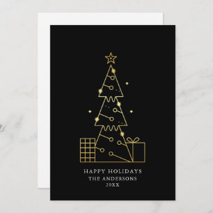 Minimal Gold Christmas Tree Modern Black Holiday Card