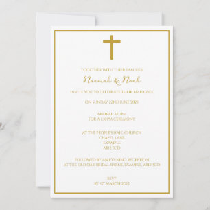 Minimal Gold Cross Wedding Invitation