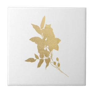 Minimal Gold Flower Bouquet Silhouette Tile