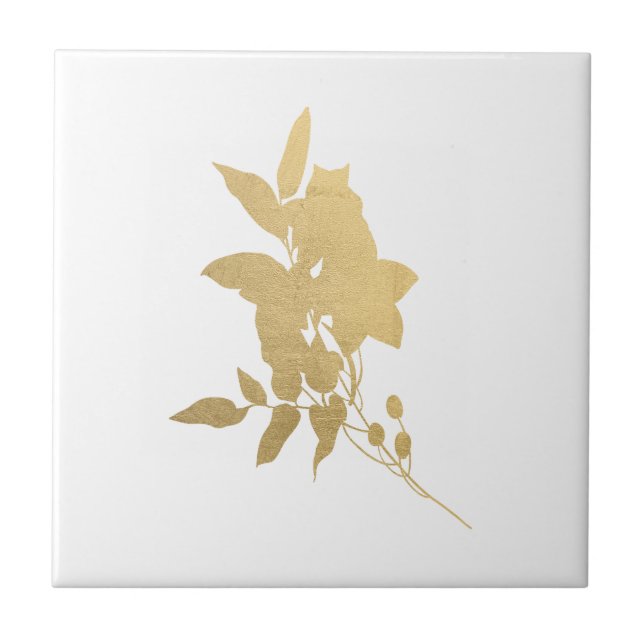 Minimal Gold Flower Bouquet Silhouette Tile (Front)