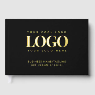 Minimal Gold Foil Business Company Custom Logo Guest Book