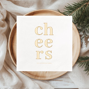 Minimal Gold Foil “Cheers” Cocktail Foil Napkins