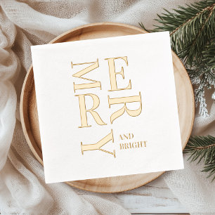 Minimal Gold Foil “Merry and Bright” Christmas Napkins