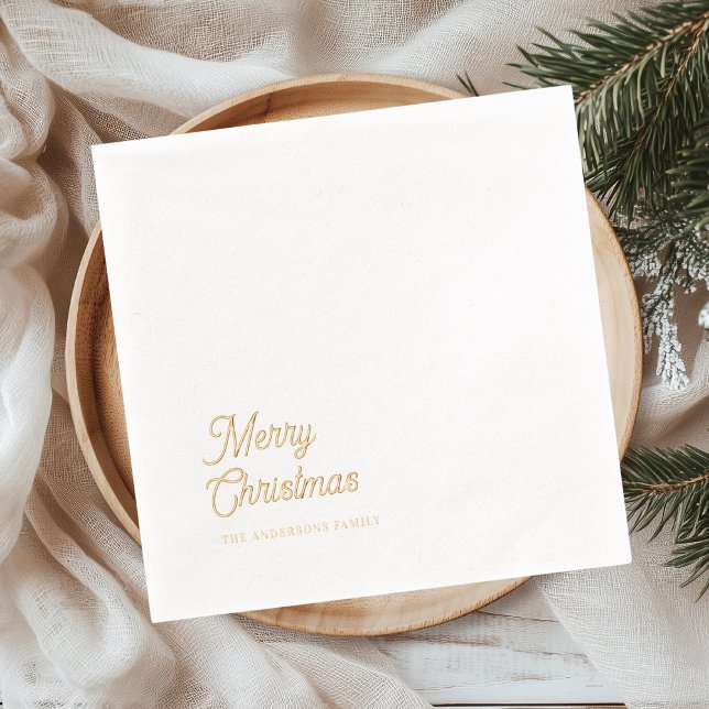 Minimal Gold Foil “Merry Christmas”  Foil Napkins (Creator Uploaded)