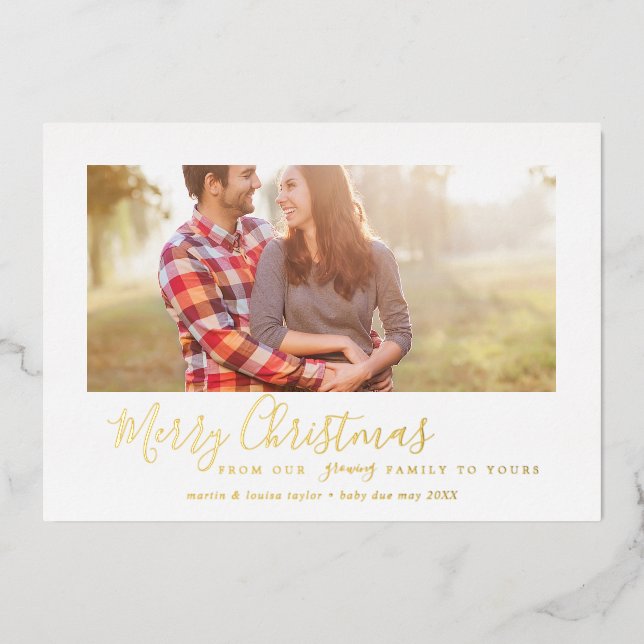 Minimal Gold Foil Merry Christmas Growing Family Holiday Card (Front)