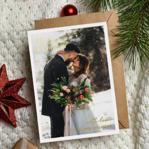 Minimal Gold Foil Typography Married Bright Photo Holiday Card