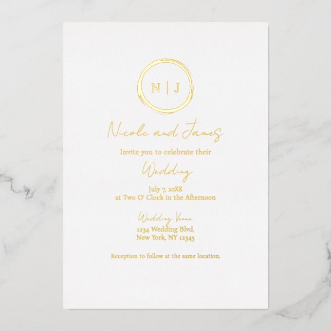 Minimal Gold Foil White Modern Glam Wedding  (Front)