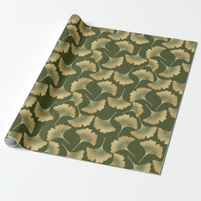 Minimal Gold Ginkgo Pattern Wrapping Paper (Unrolled)