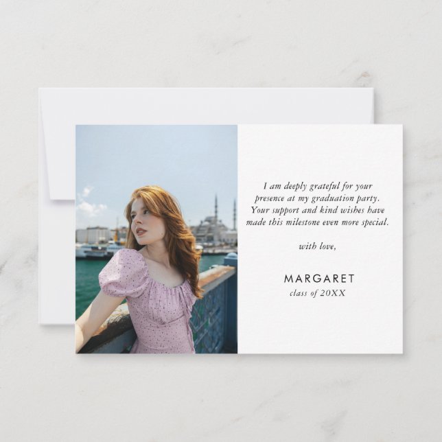 Minimal Gold Grad Cap Modern Photo Graduation Thank You Card (Back)