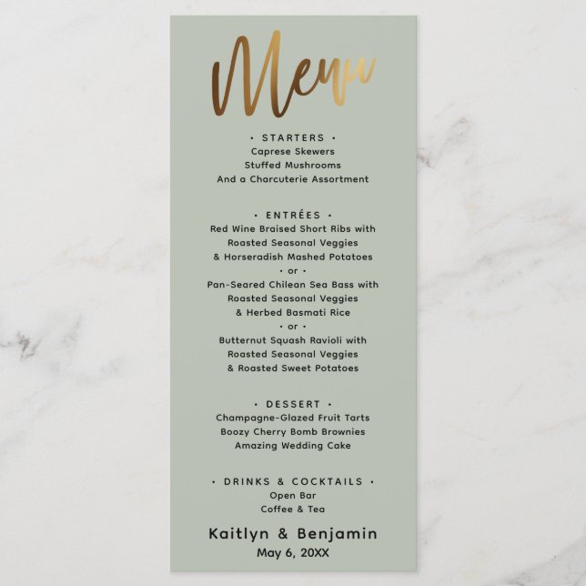 Minimal Gold Handwriting Simple Type Cream Menu (Front)