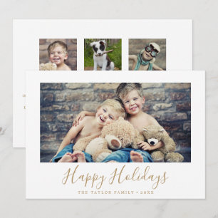 Minimal Gold Happy Holidays Family News Landscape Holiday Card