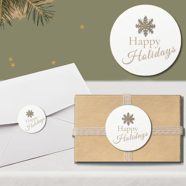 Minimal Gold Happy Holidays Round Sticker (Creator Uploaded)