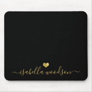 Minimal Gold Heart Script Signature Name  Mouse Mat