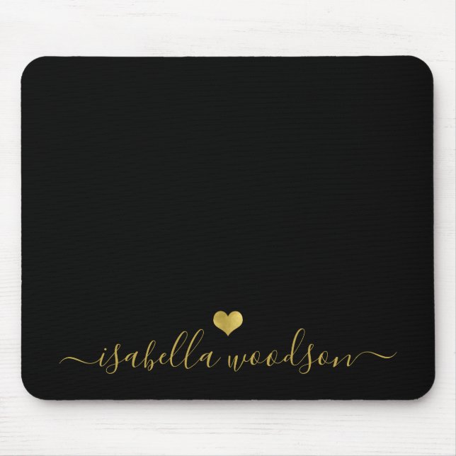 Minimal Gold Heart Script Signature Name  Mouse Mat (Front)