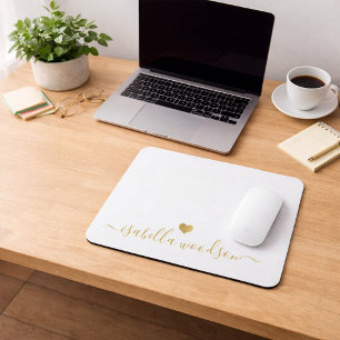 Minimal Gold Heart Script Signature Name  Mouse Mat