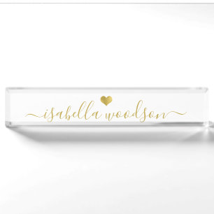 Minimal Gold Heart Script Signature Name Nameplate