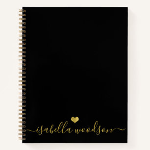 Minimal Gold Heart Script Signature Name Notebook