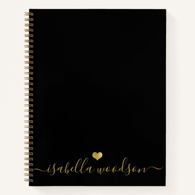 Minimal Gold Heart Script Signature Name  Notebook (Front)