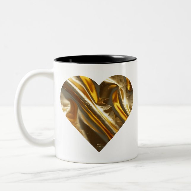 Minimal Gold Heart Shirt – Romantic and Classy Gif Two-Tone Coffee Mug (Left)